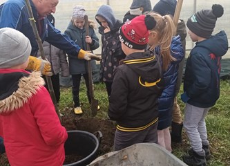 Vrijedne ručice mraclinskih školaraca zasadile 14 stabala u dvorištu svoje stoljetne škole