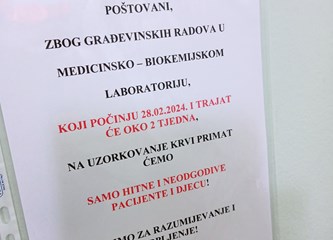 Laboratorij Doma zdravlja u radovima, na vađenje krvi samo djeca i hitni pacijenti